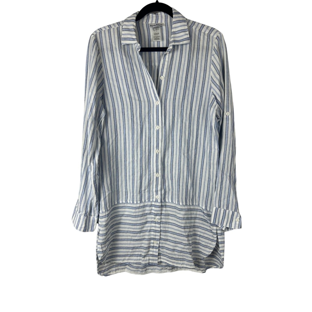 Tommy Bahama Blue White Striped Cotton Blend Tunic Shirt Cover Up Size Small